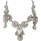 Silver Tone Antique Vintage Style Art Deco Retro Gatsby White Clear Rhinestone Statement Wedding Bridal Prom Chunky Statement Choker Necklace