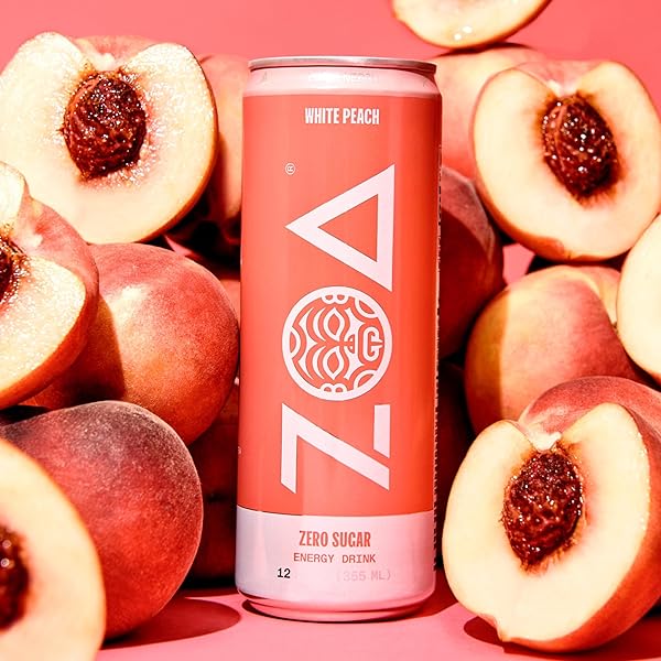 ZOA ZERO SUGAR ENERGY DRINKS – WHITE PEACH | HEALTHY ENERGY FORMULA WITH NATURAL CAFFEINE, DAILY VITAMIN C, ESSENTIAL B-VITAMINS | GLUTEN-FREE, KETO FRIENDLY | 12 OUNCE CANS (PACK OF 12)