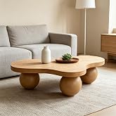 BSYEIO 46" Cloud Coffee Table with 3 Ball Legs, Modern Irregular Center Table for Living Room, Low Cute Small MDF Tea Table for Bedroom, Space Apartment, Brown