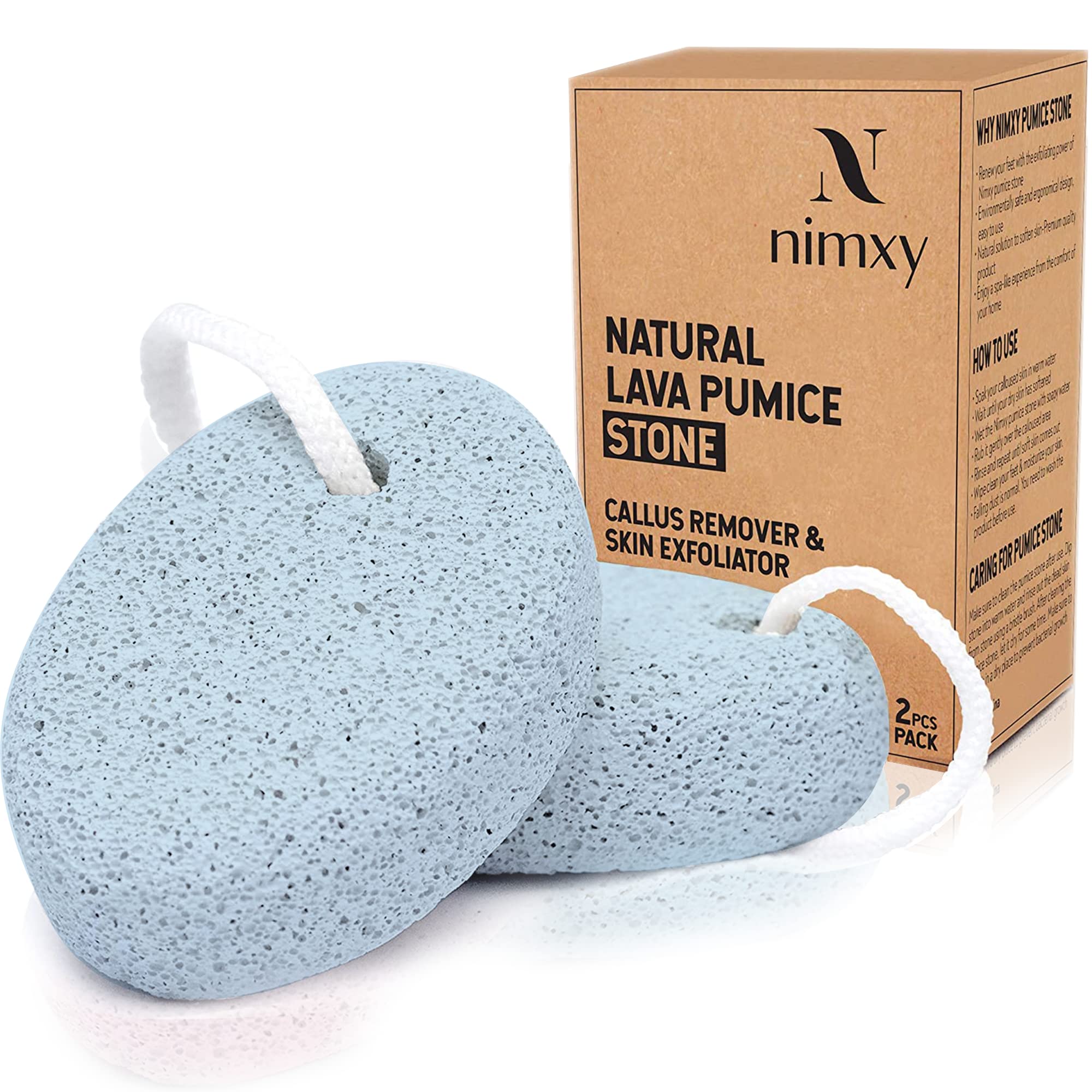 NIMXY Pumice Stone for Feet and Hands 2 Pcs – Feet Hard Skin Remover – Foot Scrubber for Dead Skin Removal – Natural Foot File and Callus Remover for Skin Exfoliation (Blue)