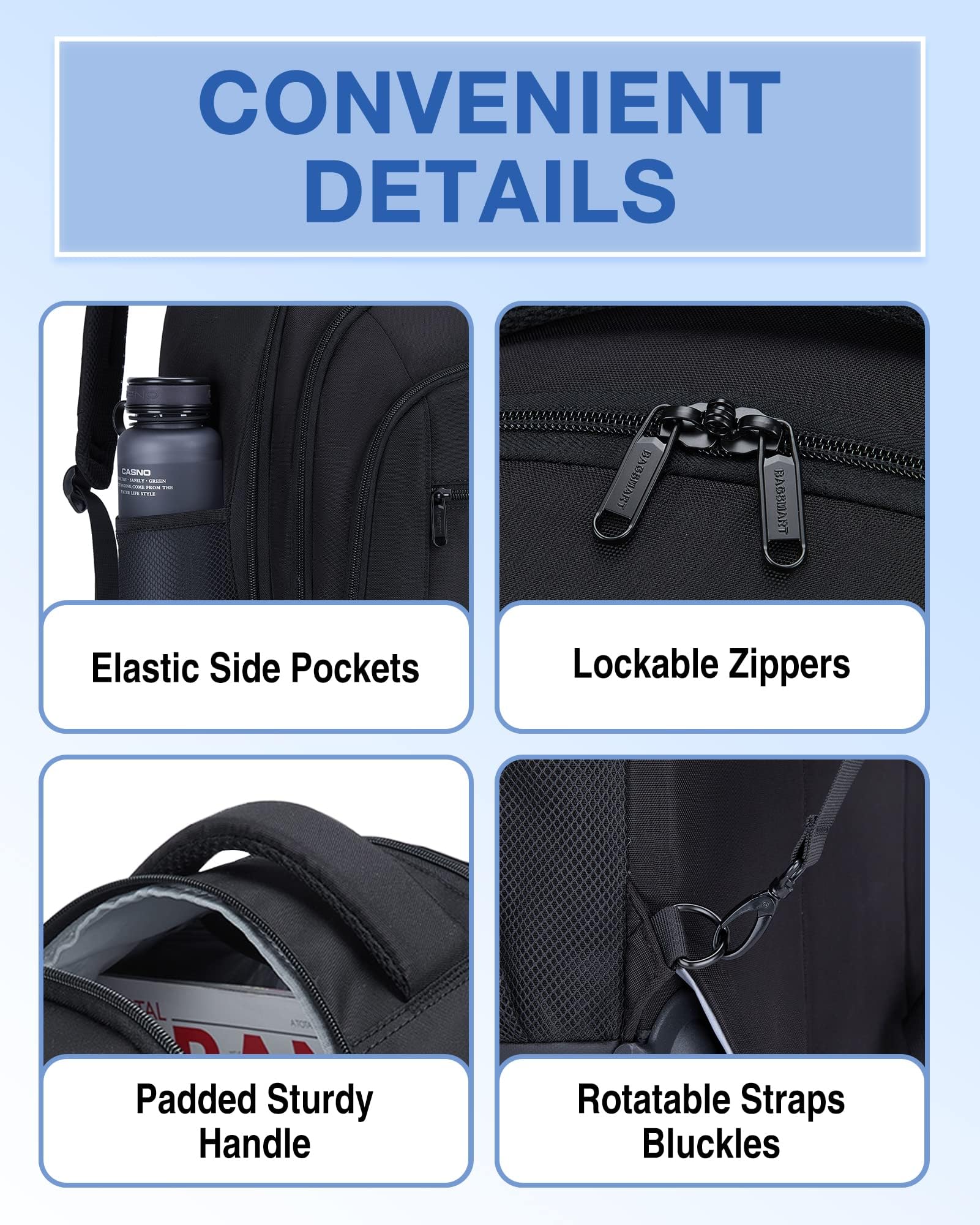 BAGSMART Rolling Backpack, Travel Laptop Backpacks with Wheels, Large Roller College Bookbag, wheeled Computer Bag Business Luggage Carry on for Men Fits 17 Inch Laptop, Black