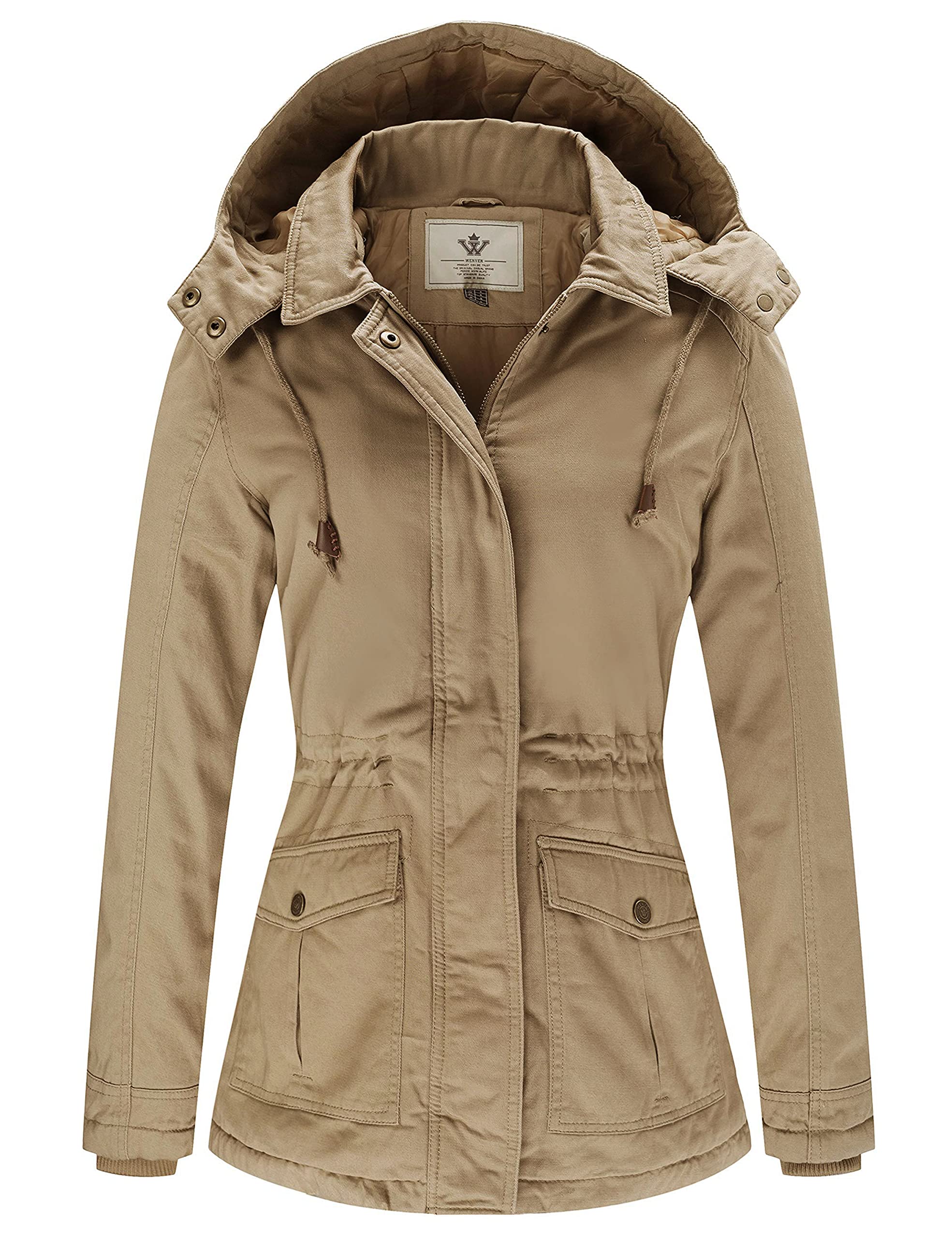 Photo 1 of WenVen Women's Winter Windbreaker Insulated Parka Jacket with Hood(Khaki, L)