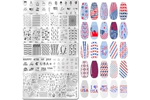 JERCLITY 6pcs Independence Day Nail Stamping Plates Patriotic Nail Stamping Kit 4th of July American Flag Star Statue of Liberty Image Plates Nail Art Design Template Print Nail Stamper Kit for Women