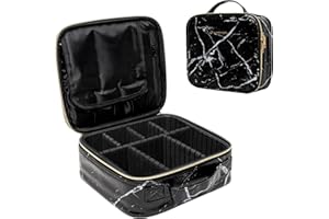 CARRYWELL |Not Made In China| Makeup Train Case, Travel Cosmetic Organizer Bag, Storage For Brushes, Toiletries and Cosmetics W/Adjustable Dividers, Make Up Box (1, Marble, Small)