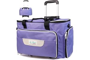 ATHENA'S ELEMENTS Athena's Rolling Sewing Machine Case with 4 Wheels, Sewing Machine Carrying Case, Black with Purple Trim, Detachable Rolling Dolly, Multiple Storage Compartments, Standard Size (Mist Purple)