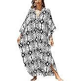 IMAGEKOPE Kaftan Dresses for Women Plus Size V-Neck Moo Moos Batwing Kaftan Beach Dress Bathing Suit Cover-Up Loungewear
