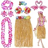 PHOGARY 8 Pack Hula Skirt Costume Kit for Tropical Hawaii Luau Party, Dancing Hula with Flower Bikini Top,80 cm