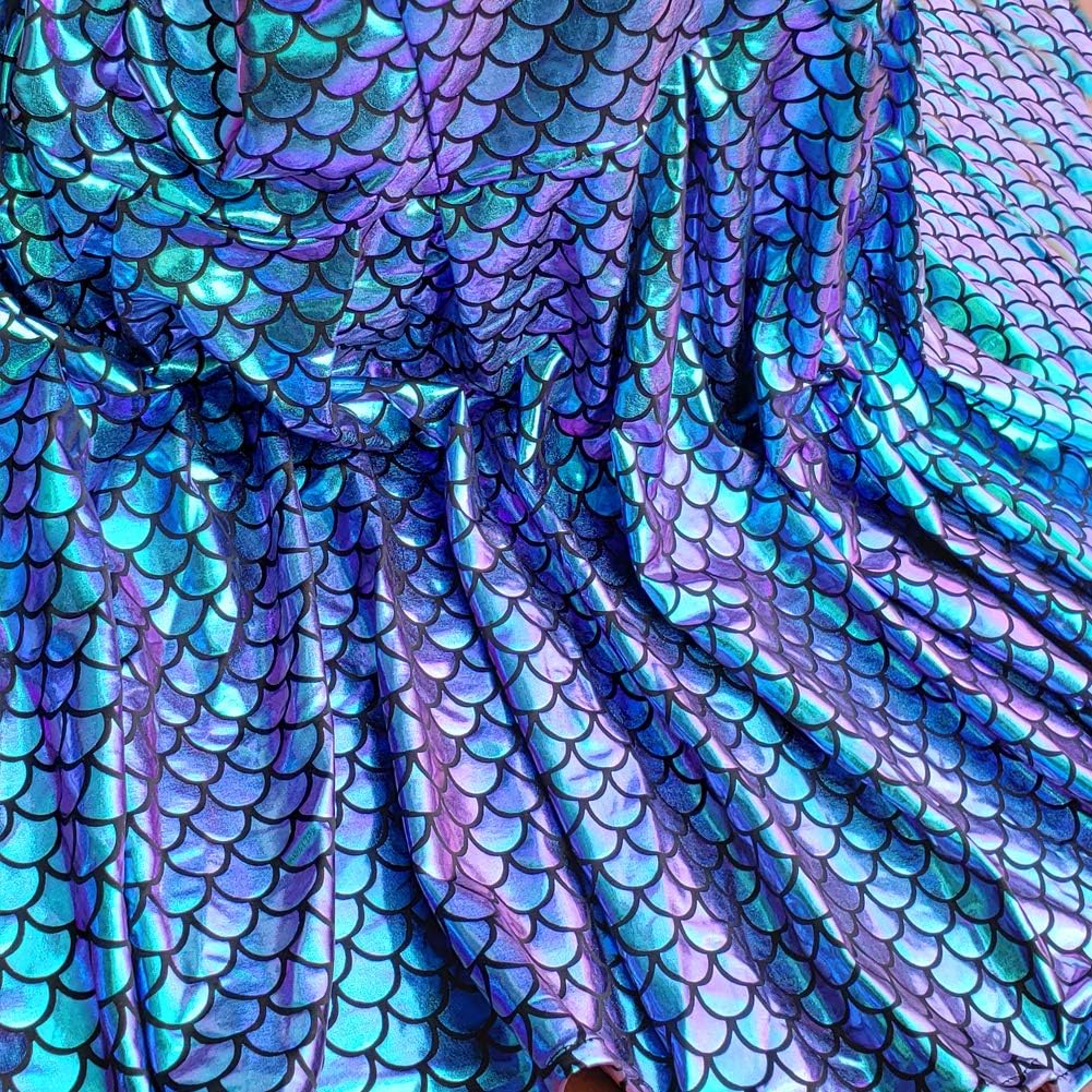 Iridescent Mermaid Scales Fabric Hologram Fish Scale 4 Way Stretch ...