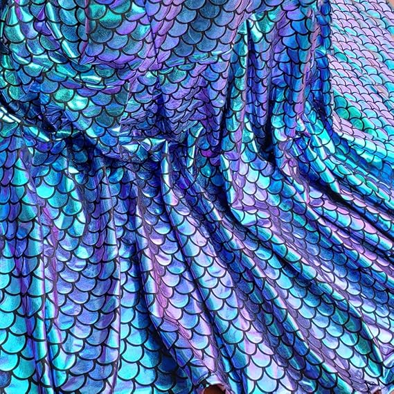 Iridescent Mermaid Scales Fabric Hologram Fish Scale 4 Way Stretch