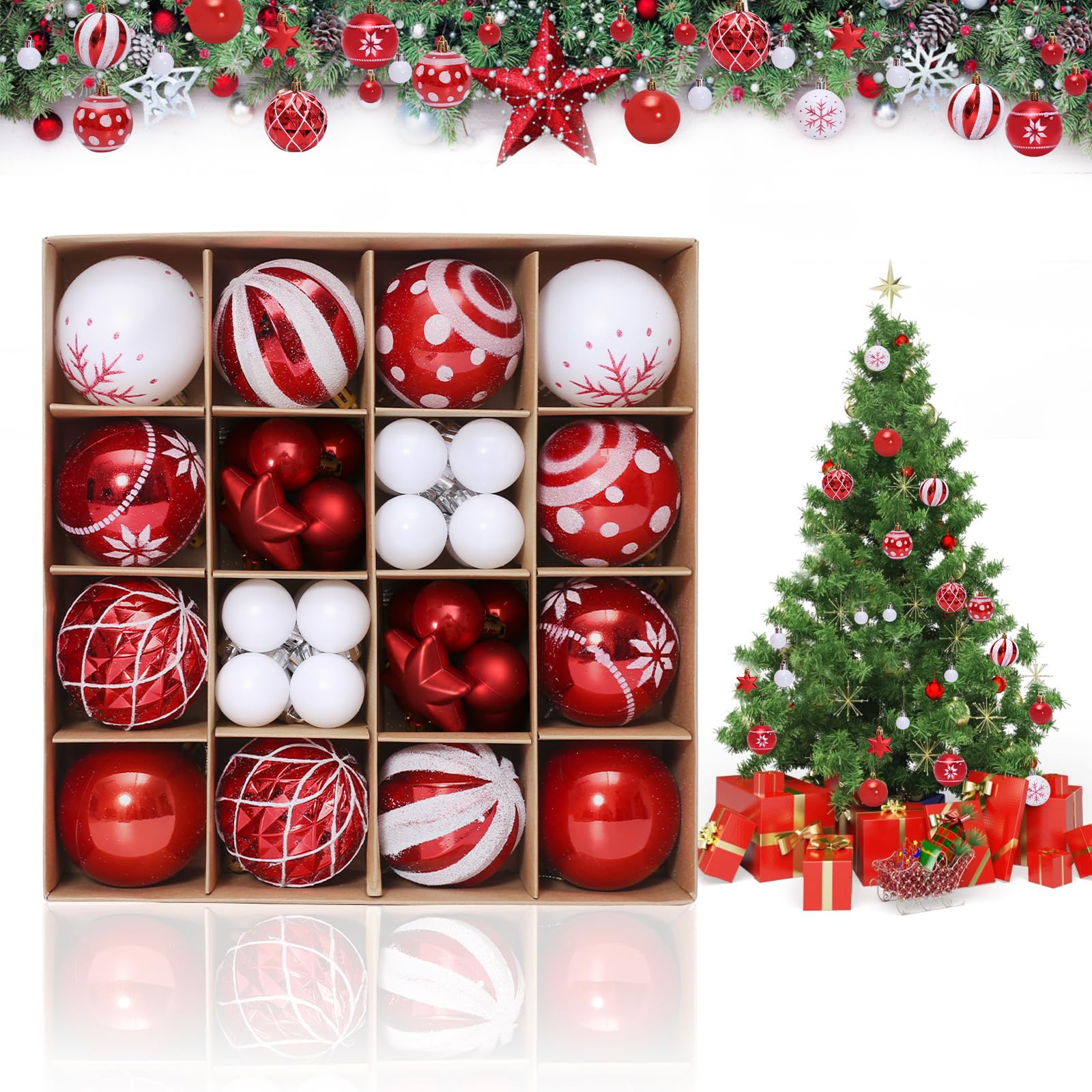 4PCS 3-6cm Christmas Baubles - Red Ornaments for Tree Decorations,christmas tree decorations