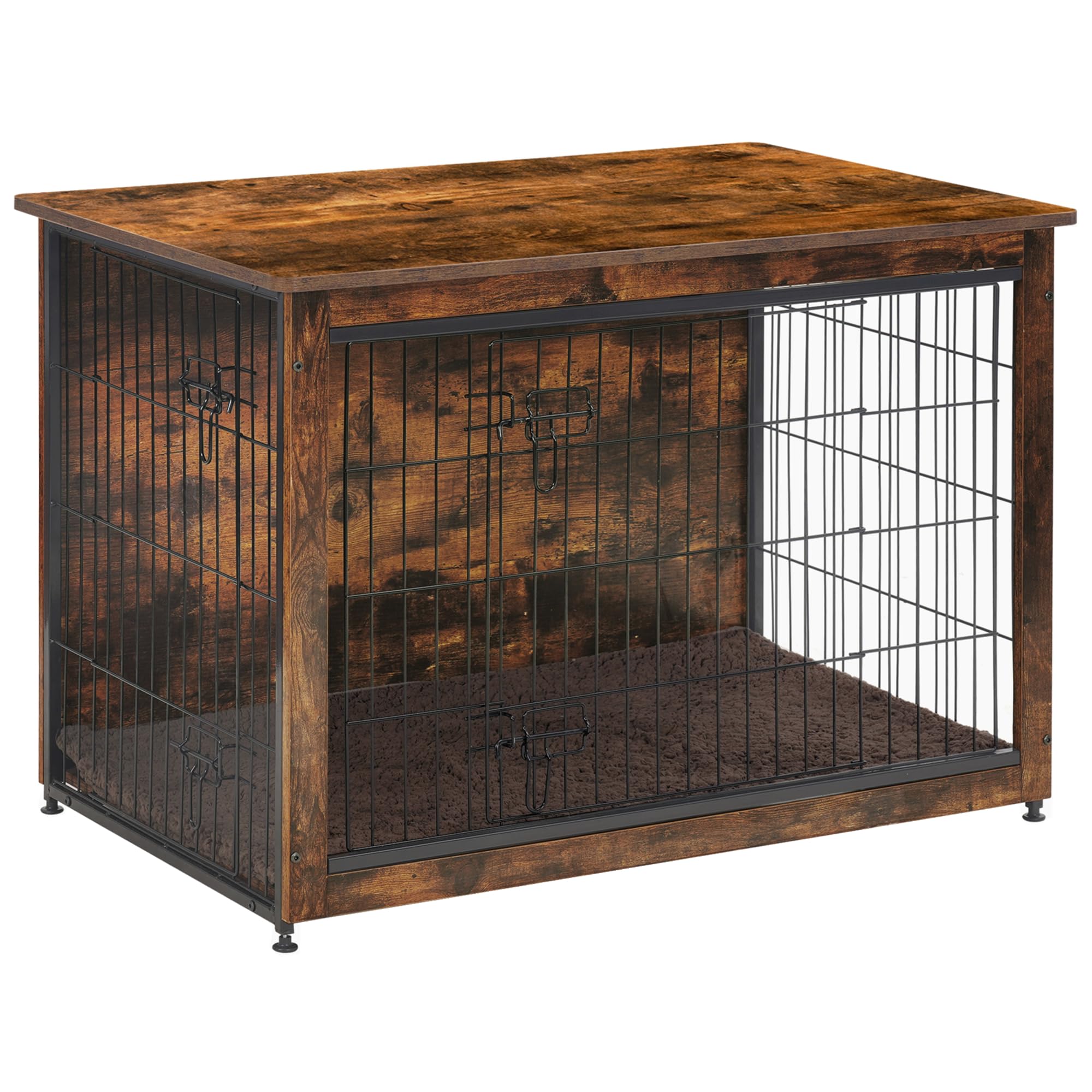 Photo 1 of **It is used, almost all the pieces are missing and it is not known if it works at 100%, which cannot be returned***DWANTON Dog Crate Furniture with Cushion, Wooden Kennel Table with Double Doors, Indoor Dog House, Large Size, 38.5" L, Rustic Brown