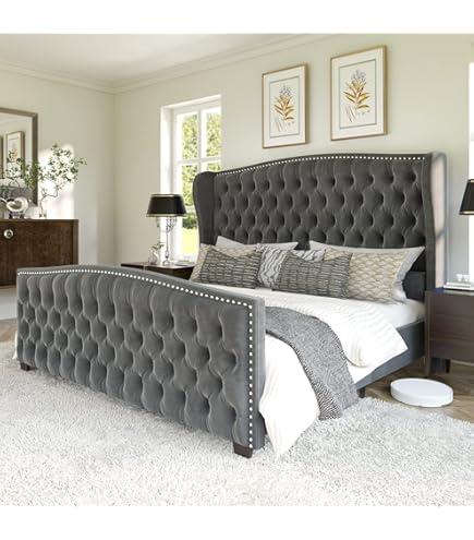 Amazon.com: ACME Furniture Queen Bed, Velvet and Antique Platinum