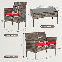 FDW | 4-Piece Patio Furniture Set | Gray & Red
