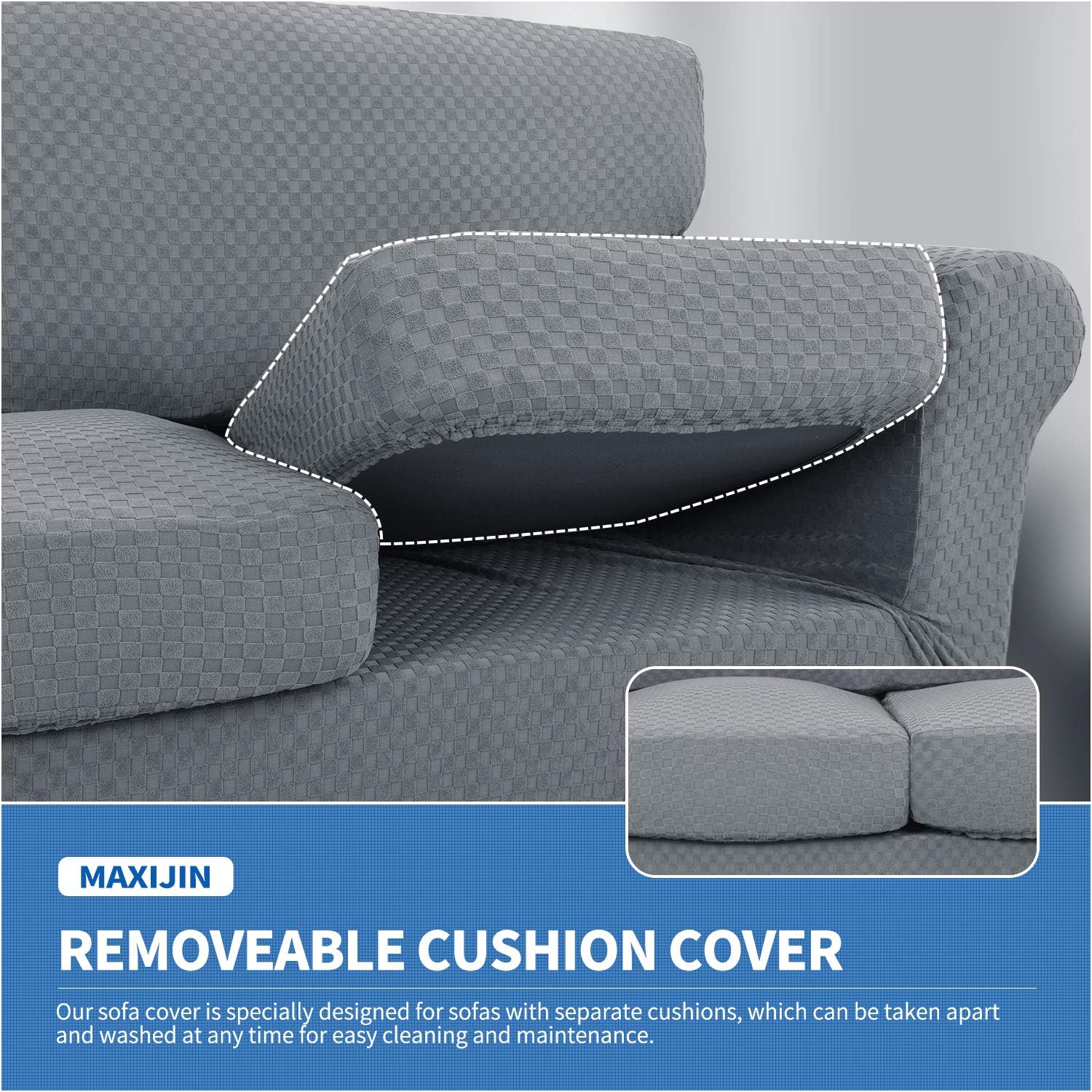 MAXIJIN 2 Piece Newest Jacquard Chair Covers with Arms Super Stretch Non Slip Chair Slipcover for Living Room Dogs Pet Friendly Elastic Sofa Couch Protector Armchair Cover (Chair, Light Gray): Kitchen & Dining