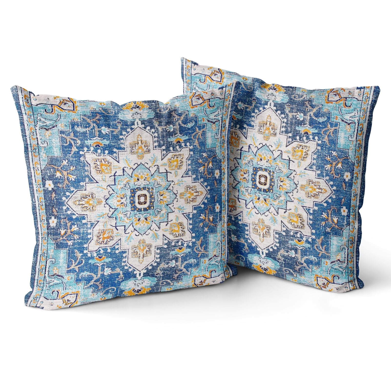 Snylcce Set of 2 Bohemian Style Cushion Covers 40x40 cm Decorative Square Throw Pillow Covers 40x40 CM Sofa Car Pillowcase for Outdoor Home Bed Living Room Couch Decor (Blue boho) — image 1