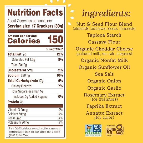 SIMPLE MILLS FARMHOUSE CHEDDAR ALMOND FLOUR CRACKERS, GLUTEN FREE CRACKERS MADE WITH REAL CHEESE AND WHOLESOME BLEND OF ALMONDS, SUNFLOWER SEEDS, AND FLAXSEEDS, FAMILY SIZE, 1 PACK, 7 OZ