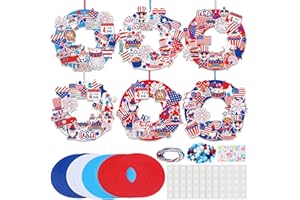 Engrowtic 16 Sets / 144 Pcs 4th of July Wreath Craft Kit for Kids Patriotic Crafts DIY Independence Day Wreath Kits 4th of July Wreath Decorations Crafts Art Gift Favor Classroom Home Door Wall Decor