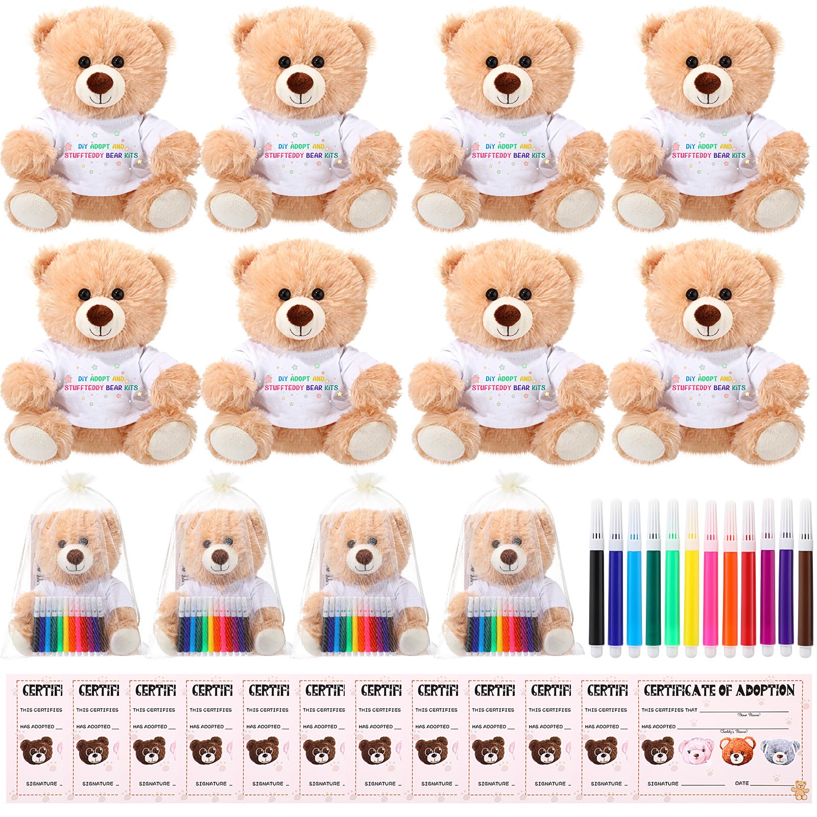 Photo 1 of HyDren 180 Pcs Make Your Own Stuffed Animal Bear Kit DIY Adopt and Stuff Kit Include10 Inch Soft Bear Plush with White T Shirt Adoption Card DIY Brush for Personalized Birthday Party Crafting Gifts