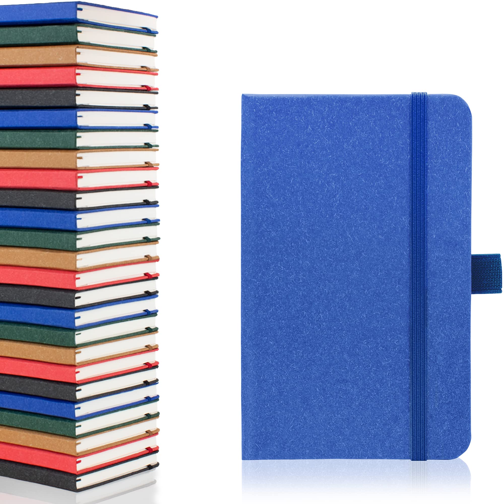 Notes London A6 Environmentally Friendly Eco Notebook with Lined Pages & Date Marks, 100% Recycled Paper, Ribbon, Pen Loop and Enclosure band, Hardback Journal Notepad Note (Blue)
