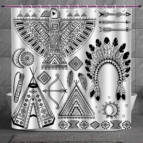 Polyester Shower Curtain 2 0 Tribal Native American Feather Head