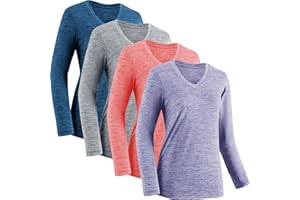 TVKSOM Moisture Wicking Shirts for Women Quick Dry Athletic Running Long Sleeve T Shirts Womens V Neck Workout Tops