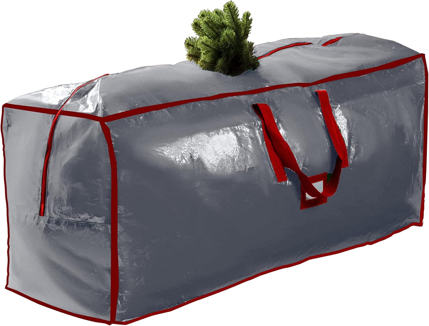 Holiday Décor Storage - Pakkon Christmas Tree Storage Bag - Open Top, Waterproof Christmas Tree Storage Box for Disassembled Trees Up to 9 Feet with Carry Handles and Dual Zipper - 65x15x30 Inches, Grey