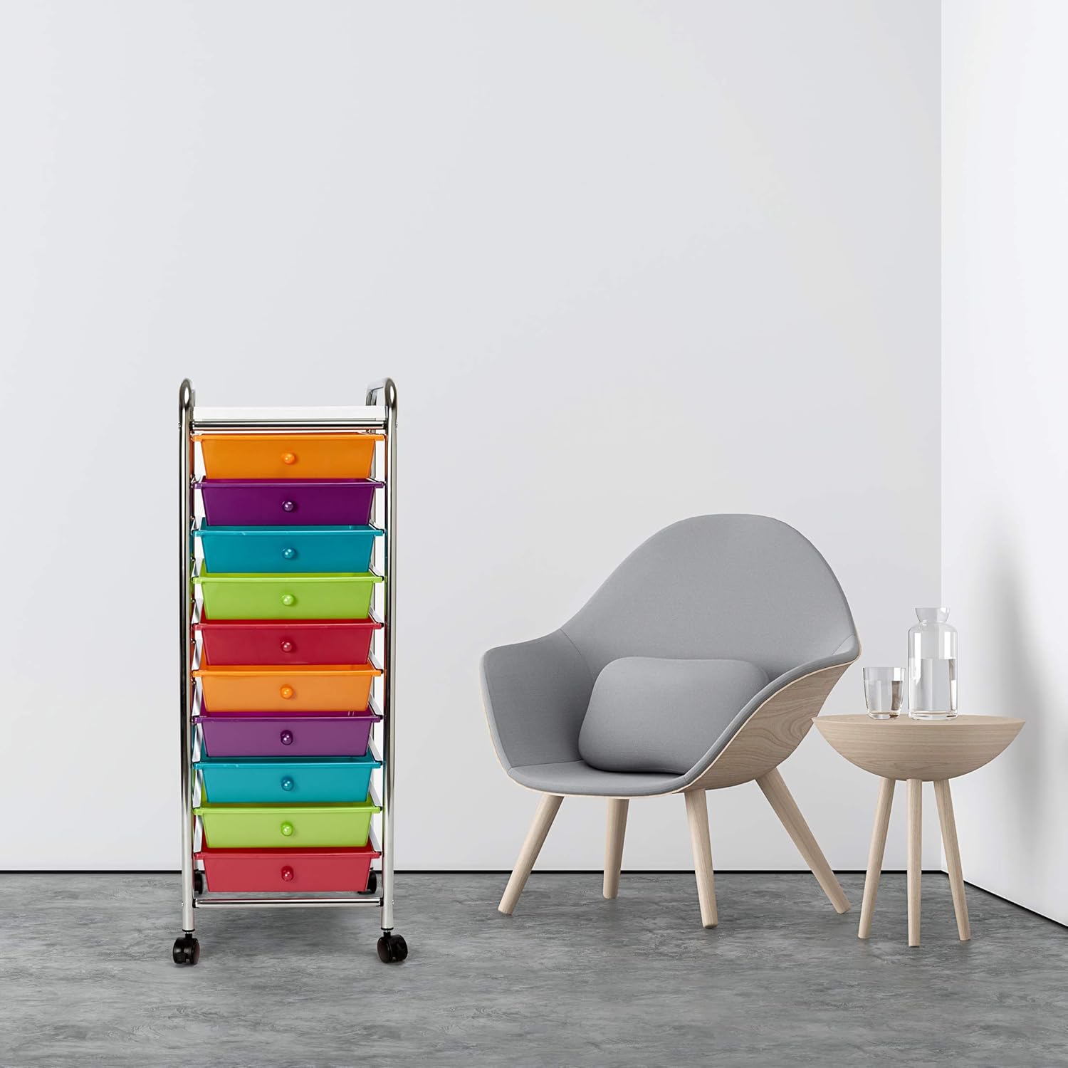 Seville Classics 10-Drawer Multipurpose Mobile Rolling Utility Storage Organizer with Tray Cart, Multicolor (Pearlized): Home & Kitchen