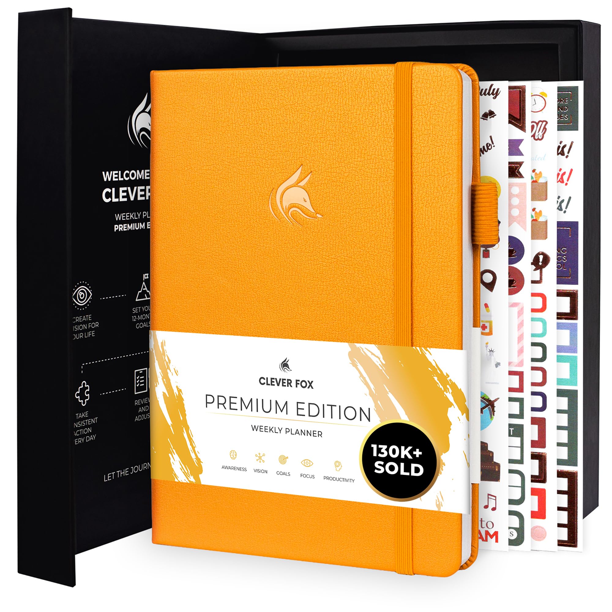 Clever Fox Planner Premium – Undated Weekly & Monthly Planner Organizer for Productivity & Time Management, A5 (Amber Yellow)