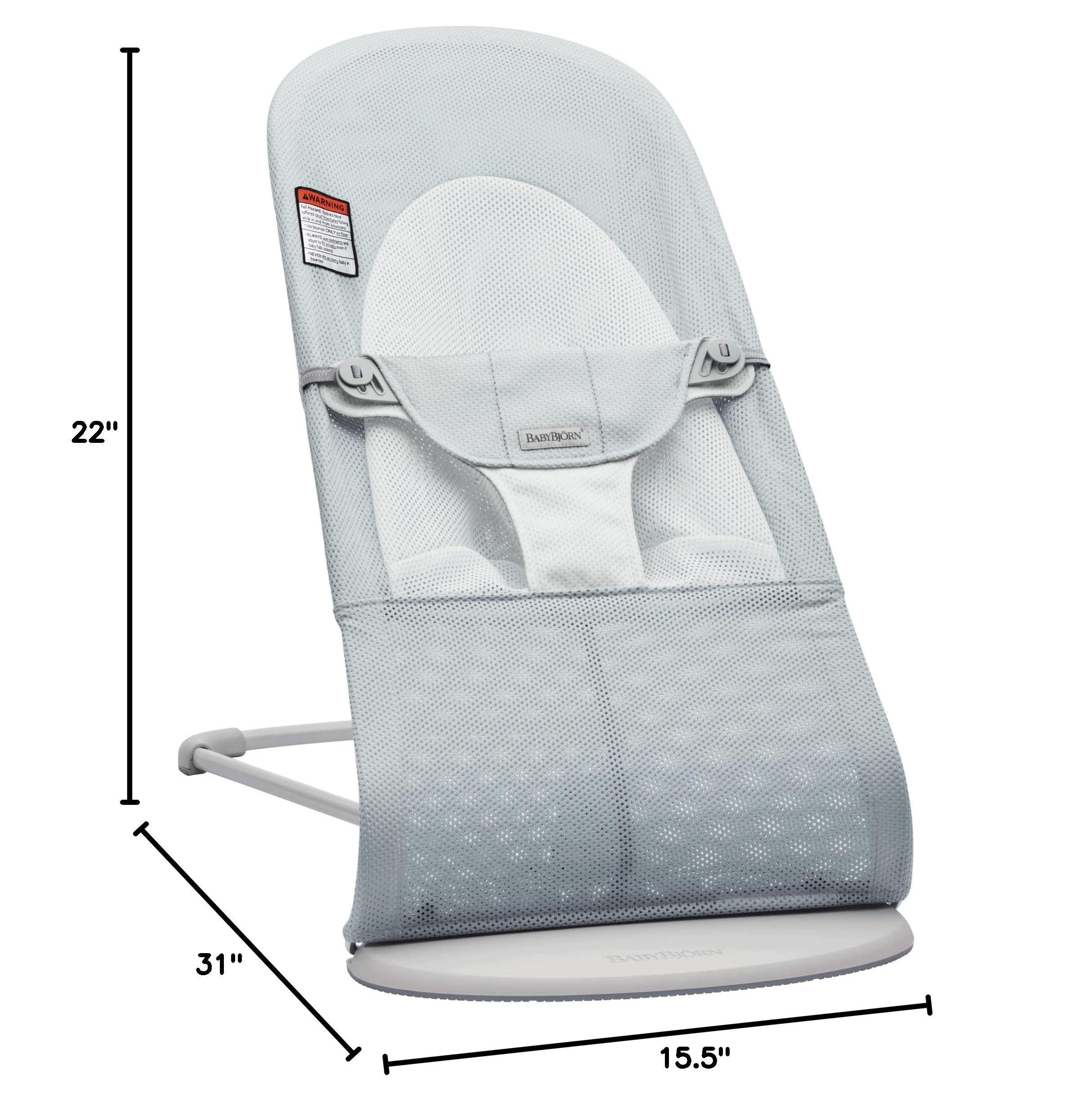BabyBjörn Bouncer Balance Soft, Mesh, Silver/White 2-in-1 Adjustable Baby Bouncer Seat and Toddler Chair, Newborn to Toddler (8-29 lbs), 4 Positions, Lightweight & Portable