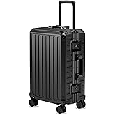LUGGEX Carry On Luggage with Spinner Wheels, 8010S Aluminum Frame Zipperless Polycarbonate Hard Shell Suitcase (ZX-Core, Black, 21 Inch)