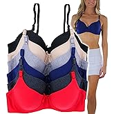 ToBeInStyle Women's Pack of 6 Padded Assorted Styles Supportive Bras Cup Size - A to DDD