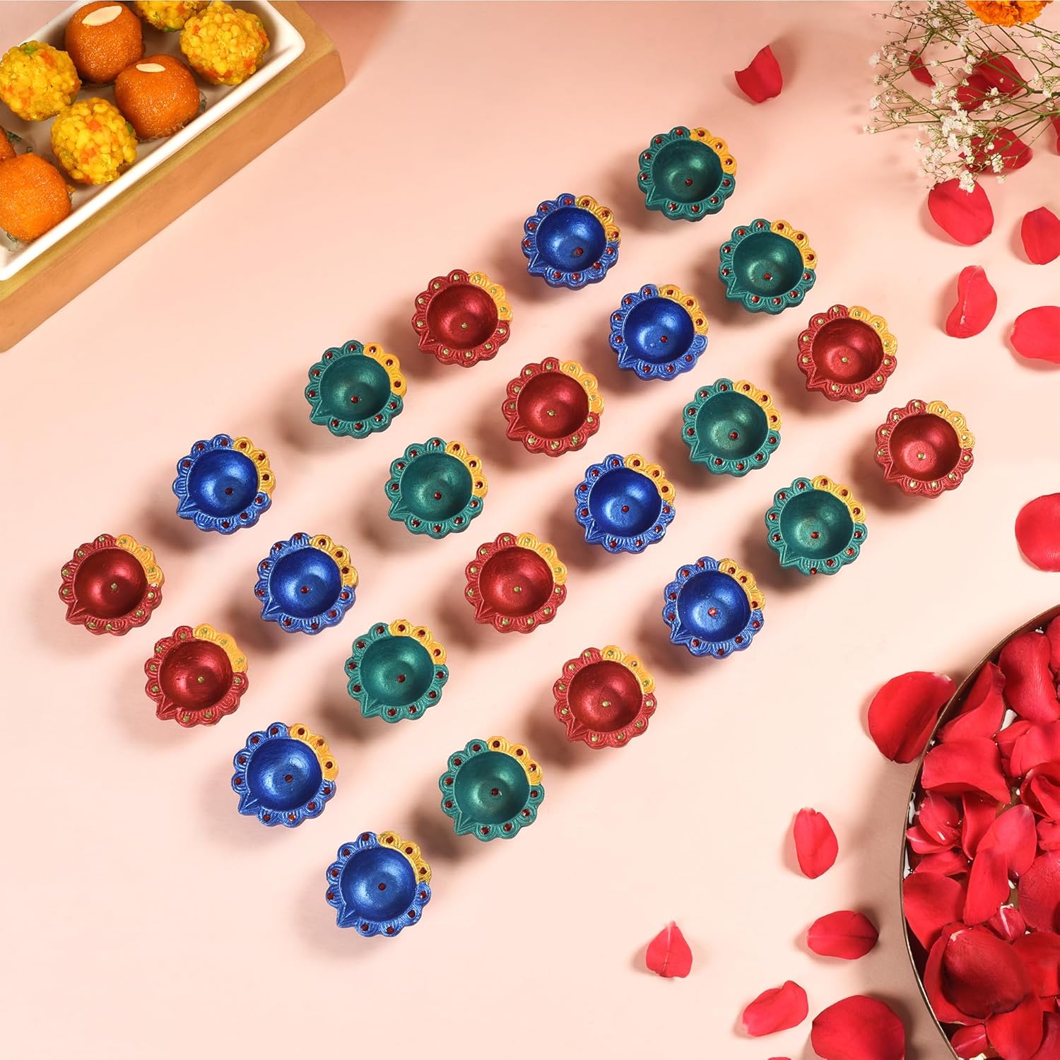 Oil Lamps & Accessories - Letz Celebrate 24 Pcs Diwali Diyas for Decoration for Home, Clay Diya for Diwali with Wicks, Diwali Gifts for Friends, Diwali Decor, Tea Lights Holder for Diwali Decorations, Diwali Diya for Pooja
