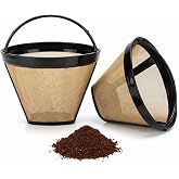 houlishu 2 Pcs #4 Cone Reusable Coffee Filters, Stainless Steel Mesh Permanent Filters for Ninja Cuisinart Coffee Makers