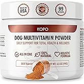 Kopo Dog Multivitamin Powder | Supports Heart, Daily Vitality, Immune Health, Digestion, Skin & Coat and Hip & Joint | For Puppy, Adult & Senior Dogs | Beef Liver Flavor | All Breeds Sizes | 99 Scoops