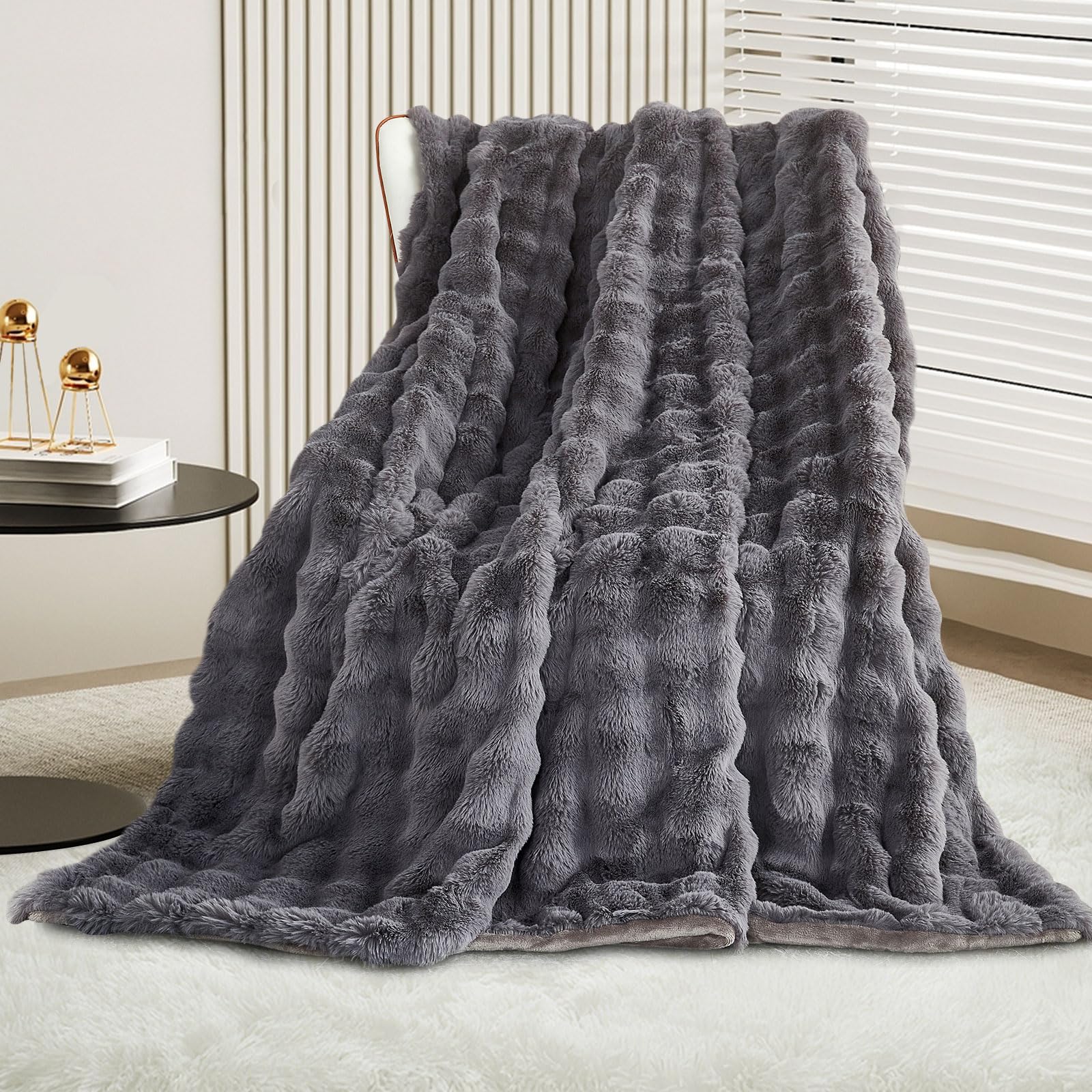 GKXLH Soft Fluffy Blanket - Fuzzy Throw Blanket for Couch, Plush Rabbit Faux Fur Blanket, Cute Cozy Blankets for Women, Thick Warm Bubble Blankets for Bed Sofa Bedroom Living Room - 39" x 63" Small — image 1