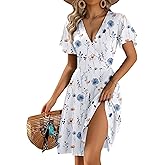 Zeagoo Womens Summer Sundress Ruffle Short Sleeve Casual Dresses V Neck Floral Wrap A-Line Party Dress with Pockets