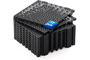 Athradies Modular Interlocking Cushion, 12 PCS 11.8" x 11.8" Non-Slip Splicing Drainage Mats with Holes, Rubber Floor Tiles Shower Mat for Deck, Bathroom, Pool, Kitchen, Garage, Outdoor Patio Black