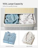SONGMICS Bamboo Laundry Basket with Lid 2 Sorting Compartments 100L Grey view 7