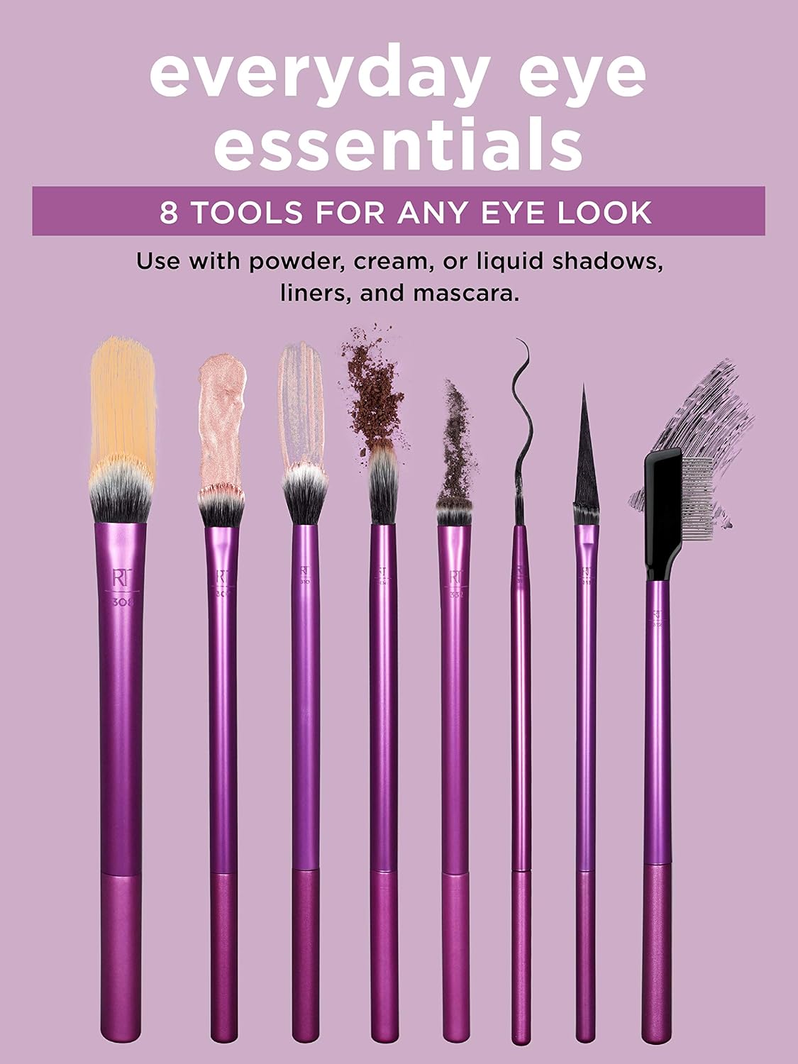 Real Techniques Everyday Eye Essentials Makeup Brush Set, Eye Brushes for Liner Eyeshadow, Brows, and Lashes, Travel - Image 4