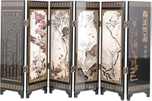 GRIRIW Mini Folding Screen Room Divider Panel, Traditional Chinese Wooden Art Craft, Decorative Wall