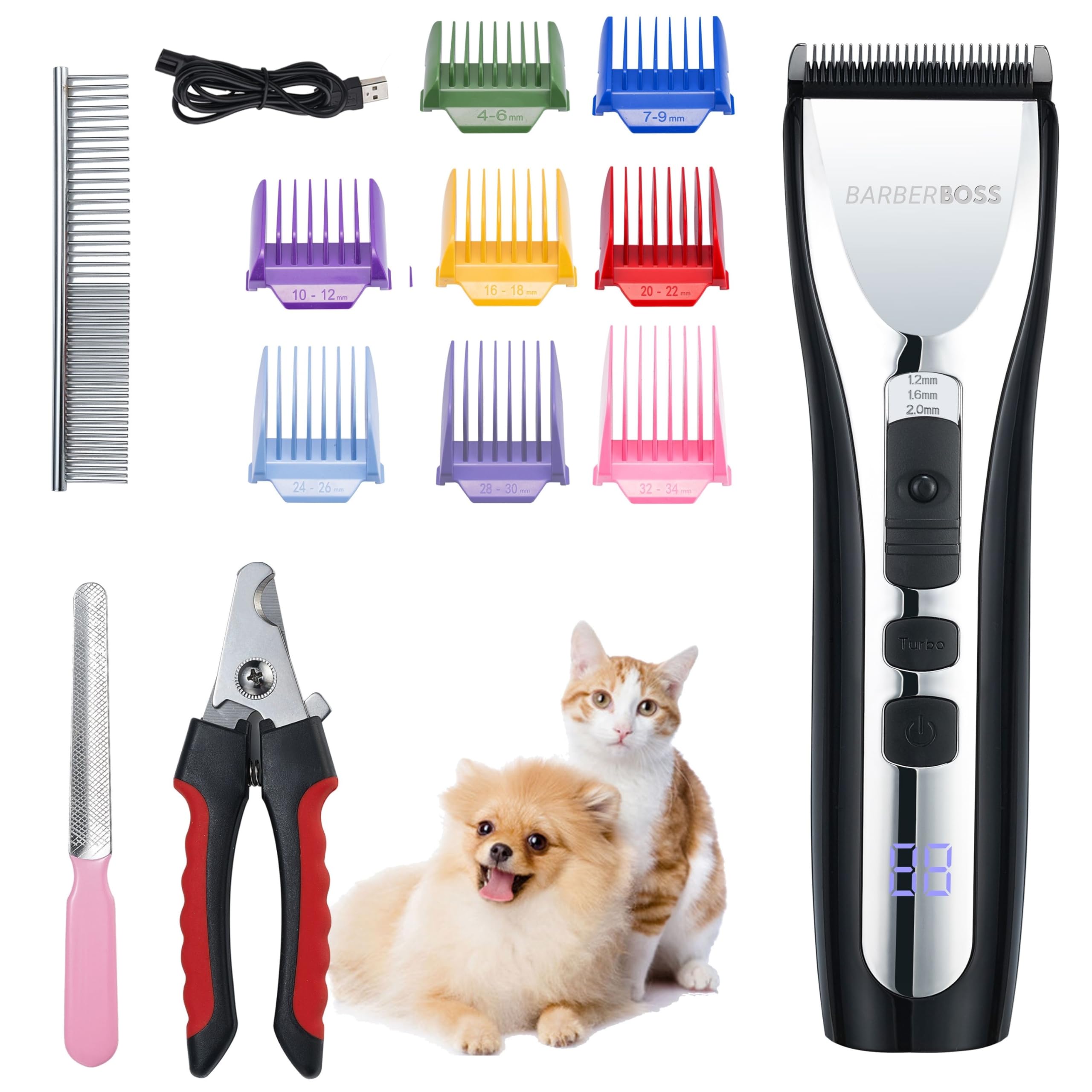 BarberBoss Professional Hair Clippers for Pets, Dog Grooming Kit, Cordless Pet Clippers for Cats with Matted Fur, Dog Trimmer for Grooming, Complete Pet Grooming Kit
