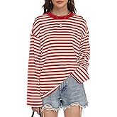 IWD Drop Shoulder Tops for Women Loose Fit Crew Neck Striped Long Sleeve Shirts 2025 Trendy Fall Color Block Streetwear Cropped Sweatshirt Red X-Small
