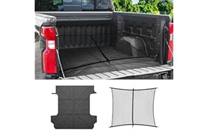 HUYINPJ Truck Bed Mat and Net Compatible with 2019-2025 Chevrolet Silverado 1500 5.8FT Truck Bed Replacement, Truck Net TPE Cargo Bed Liner All Weather Cargo Mat for Chevy Silverado Accessories