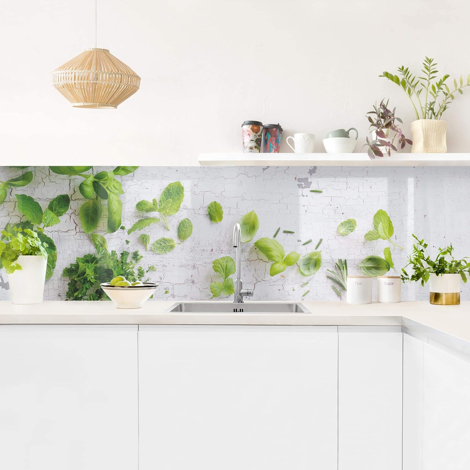 Bilderwelten Küchenrückwand Panorama Folie Bad Kräuter auf Holz Shabby