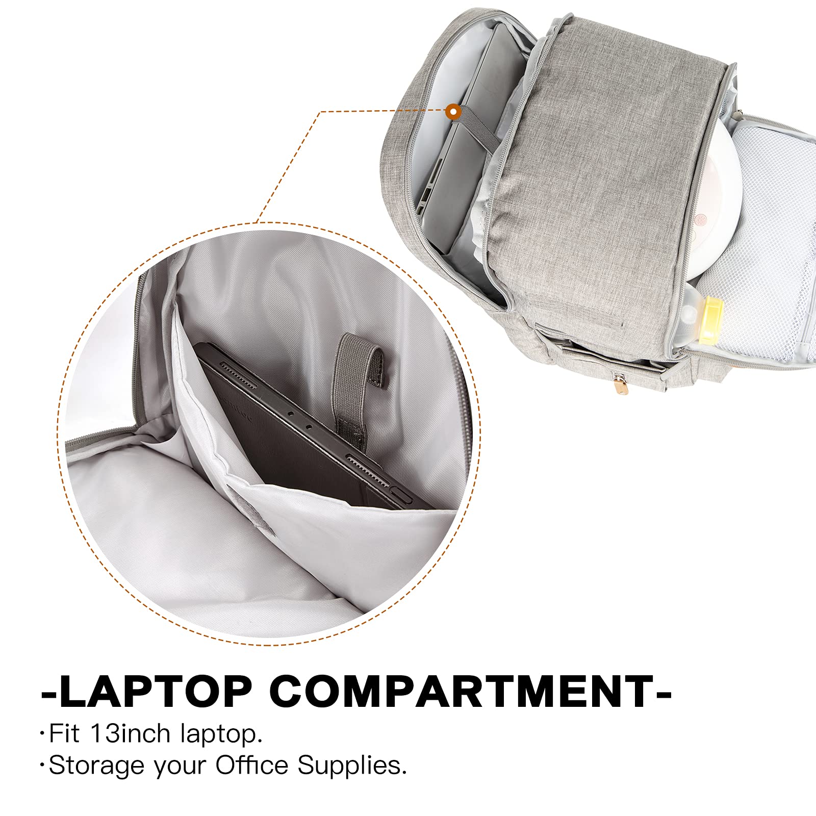 MOMIGO Breast Pump Backpack - Cooler and Moistureproof Bag Double Layer for Mother Outdoor Working Backpack with 13 Inch Laptop Compartment Fit Most Breast Pumps (Grey)