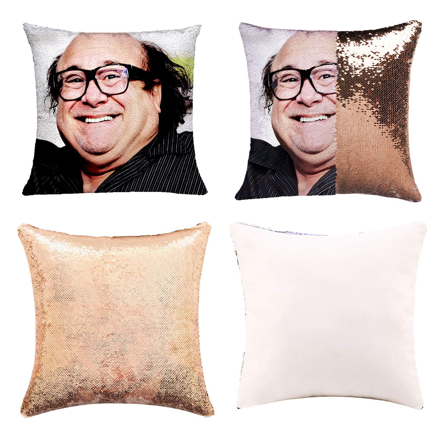 Funny DIY Sequin Pillows Cover Face Magic Reversible Throw Pillow Cover Decorative Change Color Pillowcase 16x16 (Gold) (Danny Gold 3)