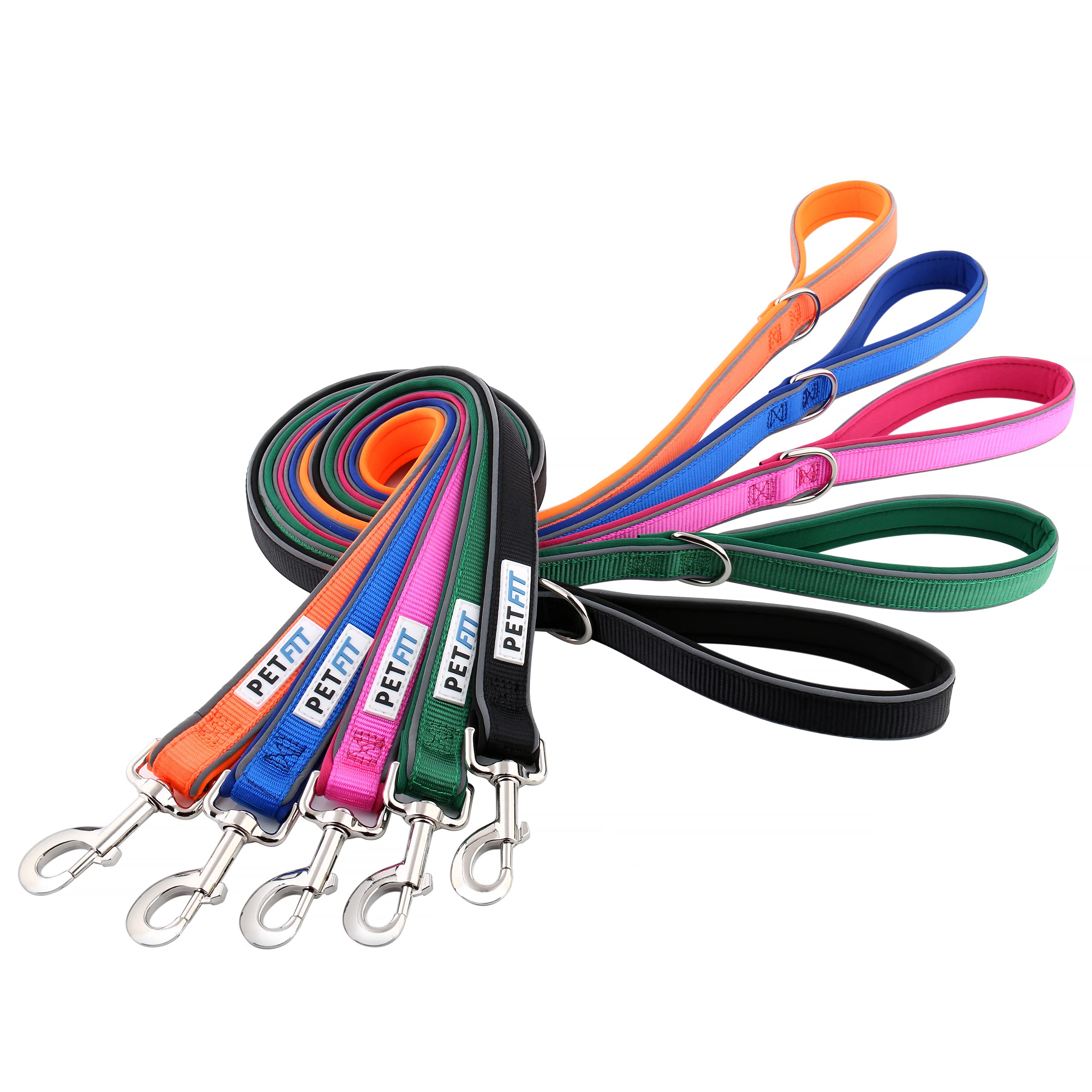 PetFit Neoprene Padded Comfort Lead, Reflective Neoprene Padded Strong Nylon Dog Leads, Leash for all different size dogs, 3 different sizes Small, Medium, Large, Matching Collars (Black, Large)