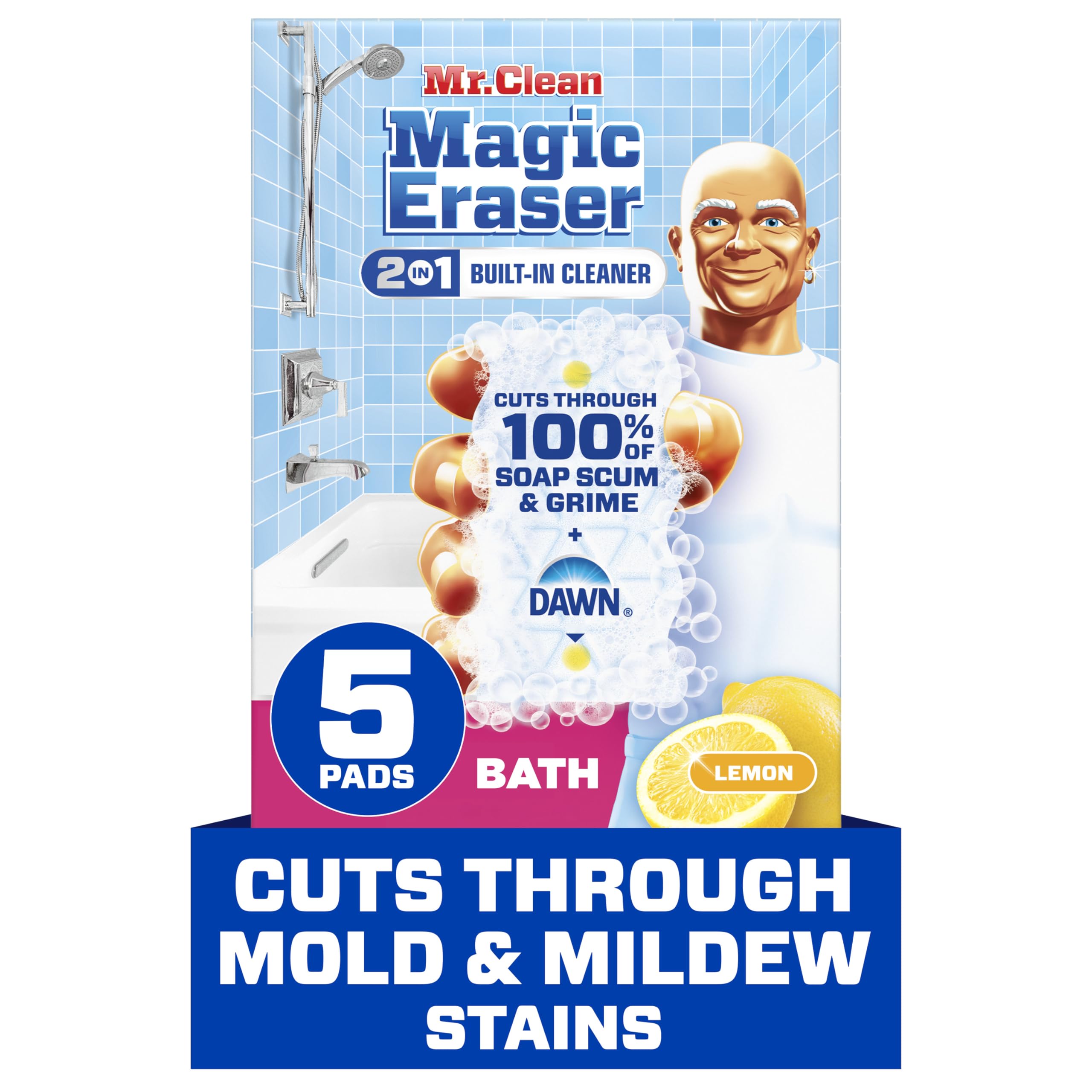 Photo 1 of Mr. Clean Magic Eraser Sponge, Bathroom Cleaner, Soap Scum Shower & Tub Cleaner, 2 in 1 Bath, 5ct