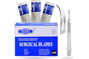 VISION TEK MED Pack of 100 Blades #12, Scalpel Blades for Knife Scalpel, High Carbon Steel Dermablade Blades. Individually Wrapped, Sterile + Free 1 Handle #3