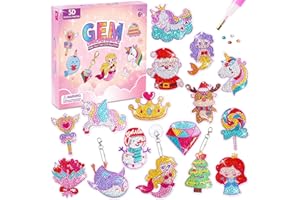 MAXDUCK Diamond Art Painting Keychain Kit for Kids Christmas Ornaments - 24pcs Christmas Unicorn Mermaid 5D Diamond Painting Keychain Crafts Kit
